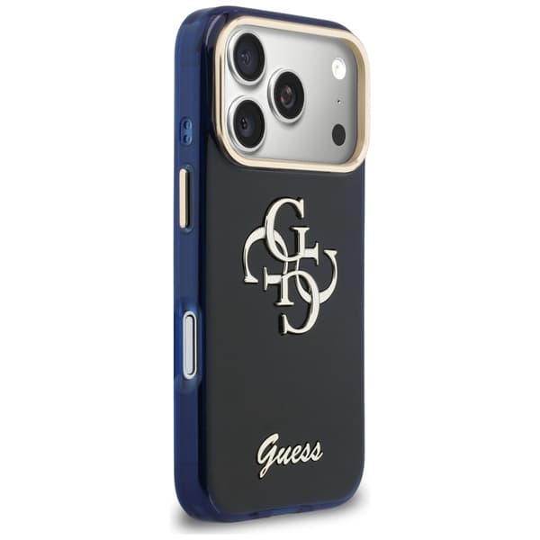 Guess IML 4G Script Metal-cover til iPhone 17 Pro Max blåt
