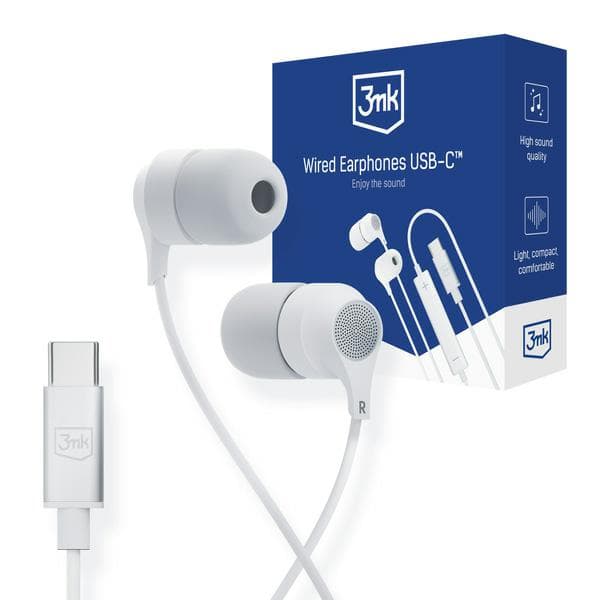 Hvide 3mk kablede øretelefoner USB-C