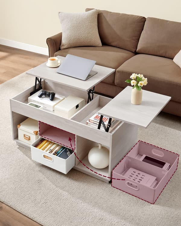 Beige soffbord med utdragbar del