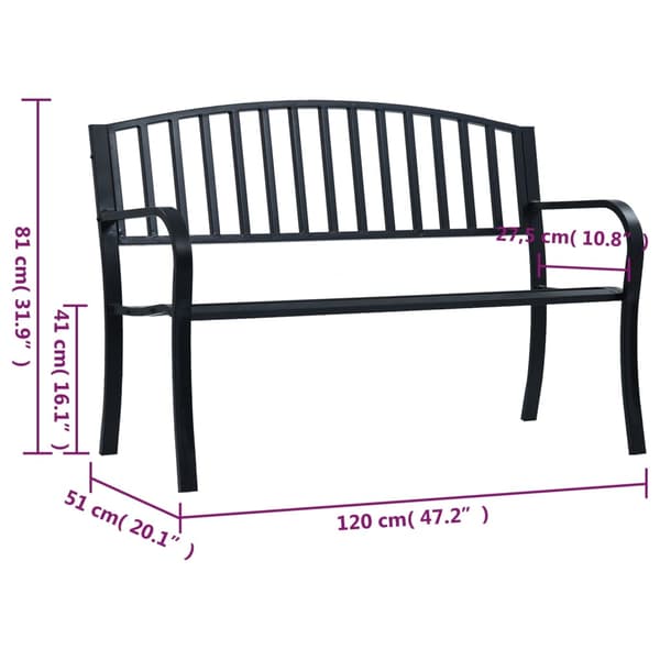 vidaXL havebænk sort 120 cm stål