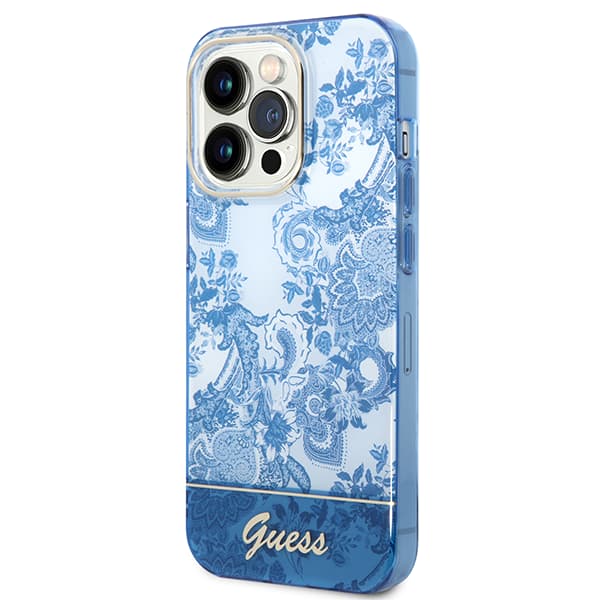 Guess Porcelain Collection-etui til iPhone 14 Pro, blå