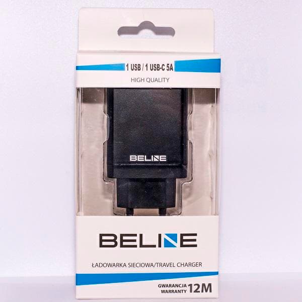Beline 1xUSB ja 1xUSB-C 5A 18W musta seinälaturi