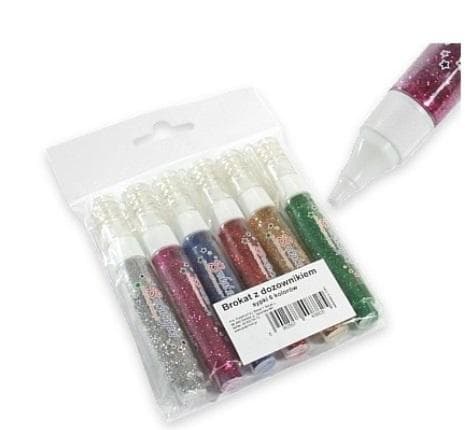 Løst glitter med dispenser, 6 farver