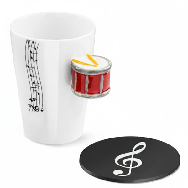 Musikduo-set - Trummugg - röd + underlägg