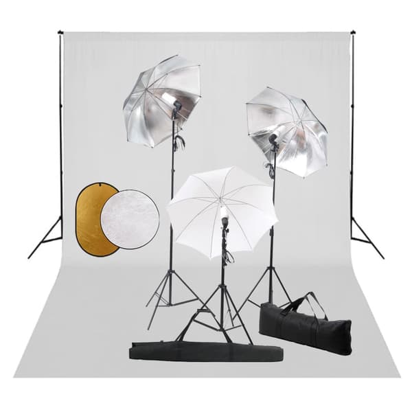 vidaXL studiesæt med lamper, paraplyer, baggrunde og reflektorer