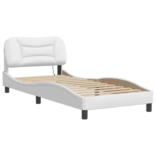 vidaXL Sängram med LED vit 90x200 cm konstläder