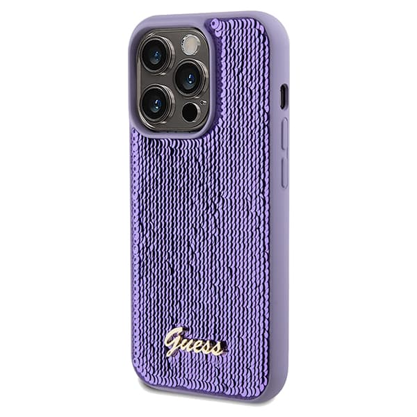 Guess Sequin Script Metallskal till iPhone 14 Pro Max, Lila