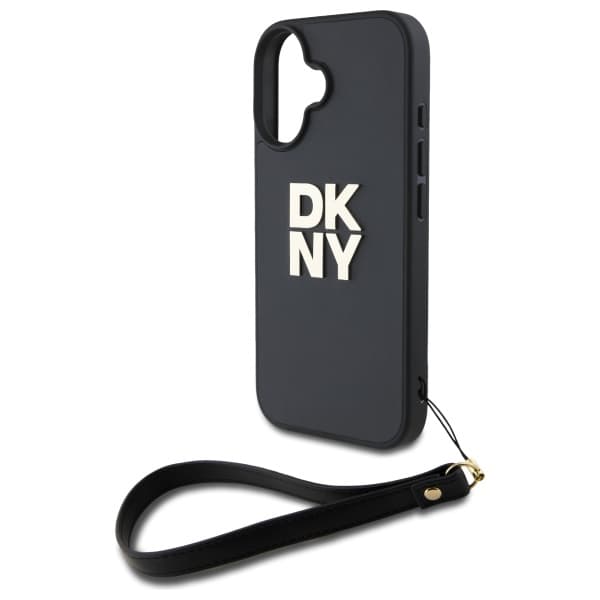DKNY Wrist Strap Stock Logo-cover til iPhone 16, sort