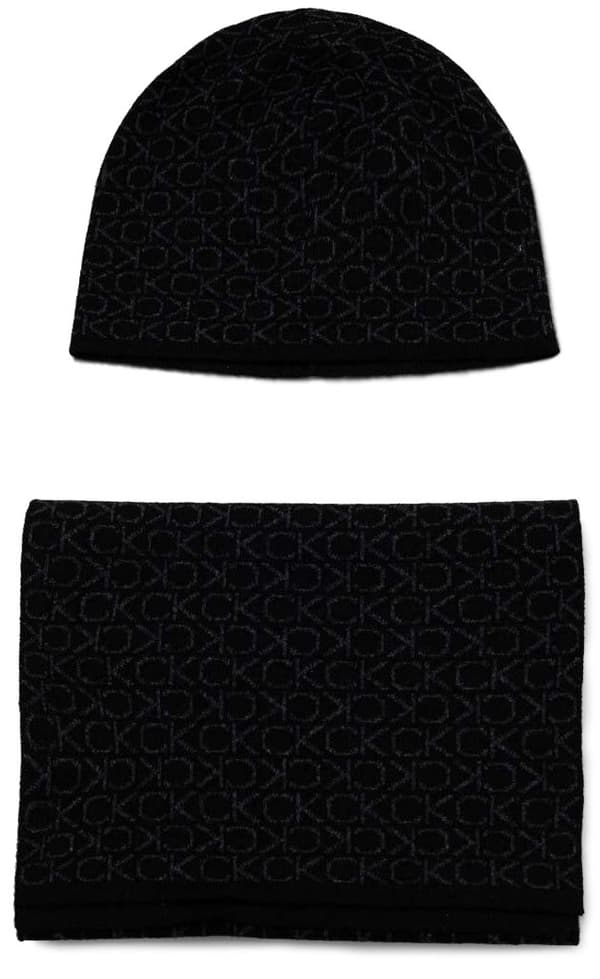 CALVIN KLEIN Herre vinterhue + tørklæde sæt sort uldblanding