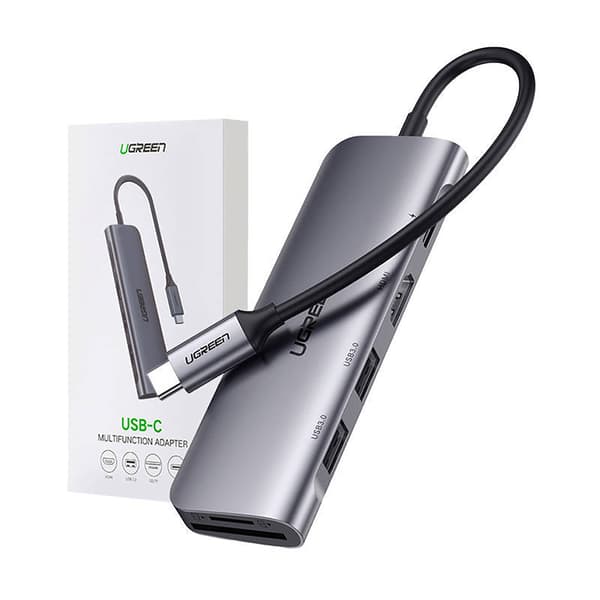 6in1 HUB -sovitin USB-C - HDMI USB-A USB-C PD SD TF -lukija - harmaa