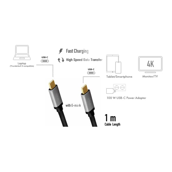 USB-C-kabel, 3.2 Gen2, LogiLink, 100W PD, 4K, aluminium, E-märkt, videodata