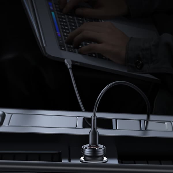 USAMS C35 USB+USB-C 45W hurtigoplader til bil, sort