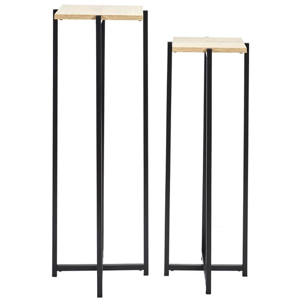 Sæt med 2 dekorative blomsterstandere, træ, sort base