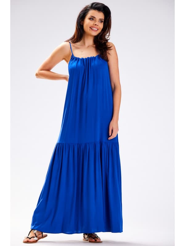 Oversized sommer maxikjole med stropper, blå S/M