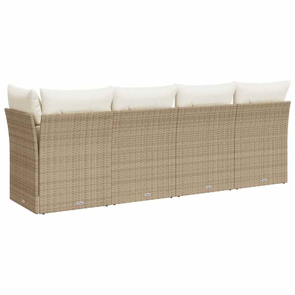 vidaXL Trädgårdssoffa med kuddar, 4-sits, beige, polyrotting