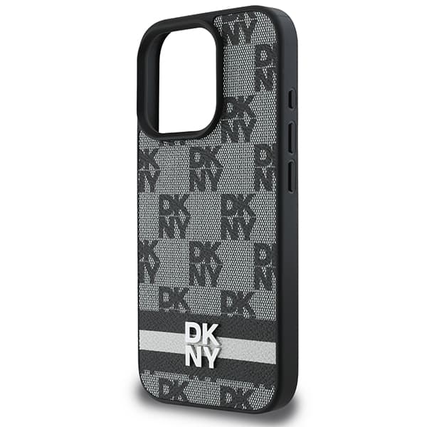 DKNY cover med ternet mønster og trykte striber til iPhone 16 Pro Max, sort
