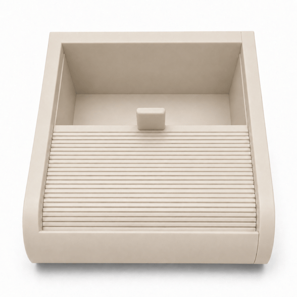 Liten beige ask med skjutbart lock