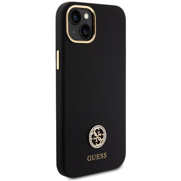 Guess Silikone Logo Strass 4G Etui til iPhone 15 Plus, Sort