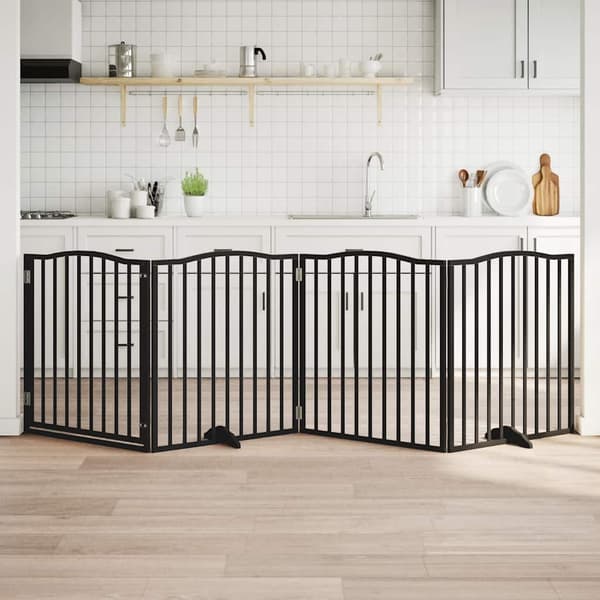 vidaXL foldbar hundegitter med dør 4 paneler sort 320 cm