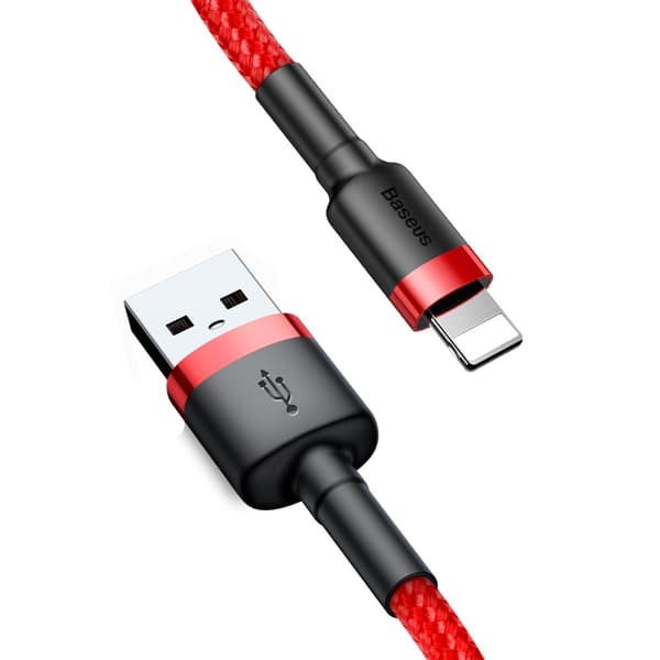 Holdbart nylonkabel USB - iPhone Lightning QC3 3m - Rød