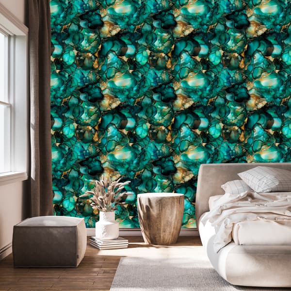 Tapetti Merimuste, Turkoosi, Pullonvihreä ja Vihreä 50x1000 cm