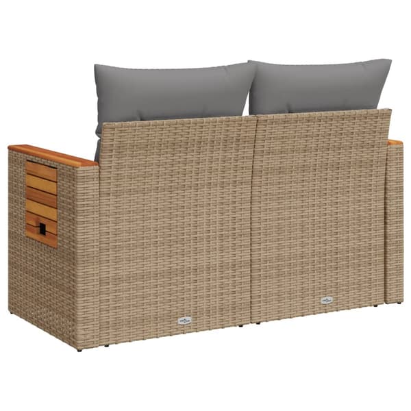vidaXL Trädgårdssoffa med kuddar, 2-sits, beige, polyrotting