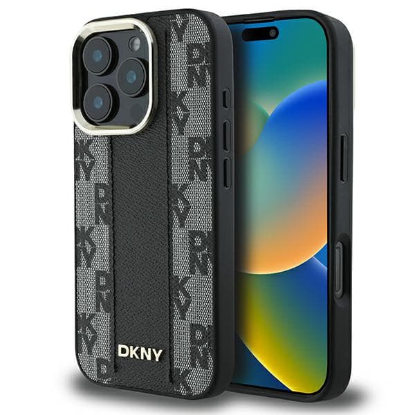 DKNY Magsafe-etui med ternet mønster til iPhone 16 Pro, sort