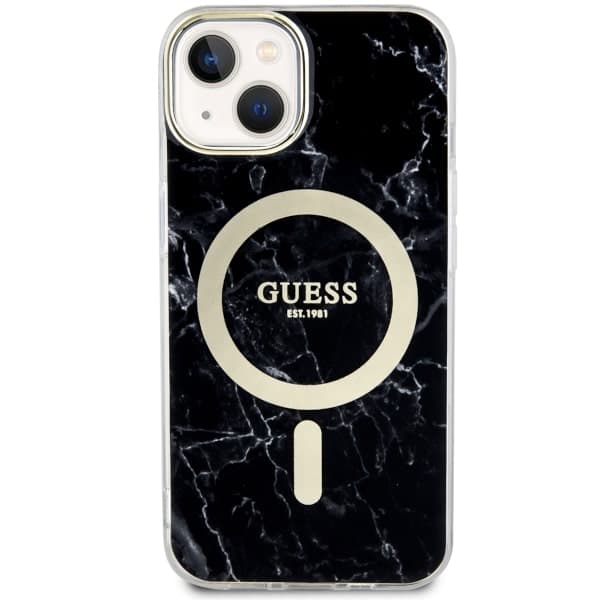 Guess Golden Marble MagSafe-etui til iPhone 14, sort