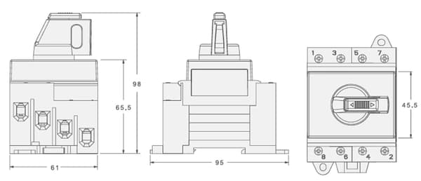 Drejeafbryder PV DC 4P 1200V 32A ON/OFF VCX