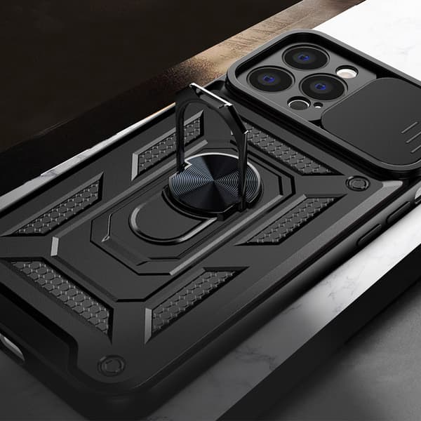 Etui til IPHONE 14 ARMOR SLIDE RING BAGSIDER + GLAS
