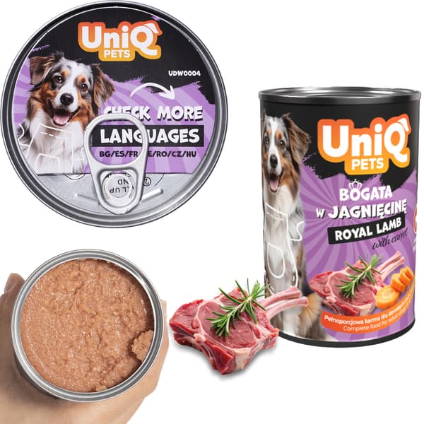 Vådfoder til hunde, dåse UniQ Pets Royal Lamb 375g