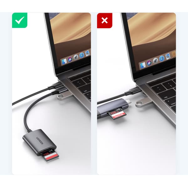 SD microSD MMC TF USB-C 5Gb/s Kortlæser - Grå