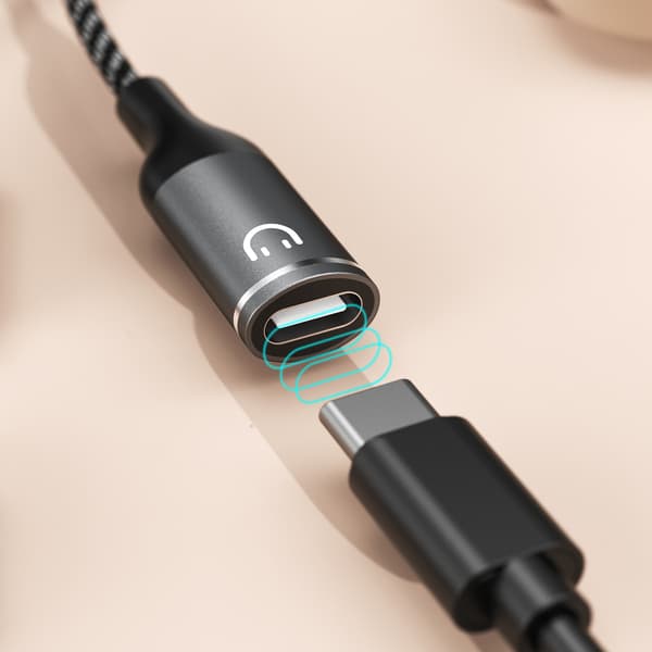 2-i-1 USB-C splitteradapter til strøm og hovedtelefoner - grå