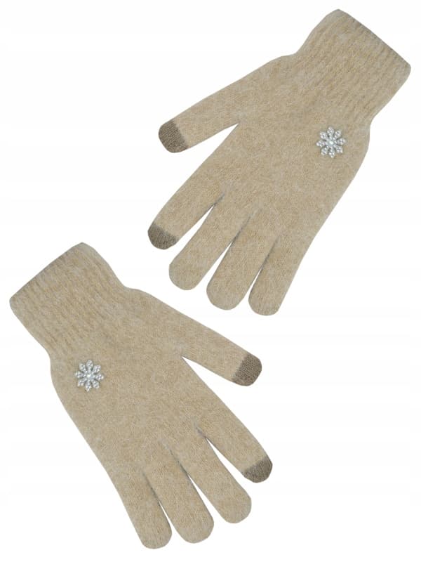 VINTERHANDSKAR stickade ZIRKONBLOMMA beige 21cm V030L