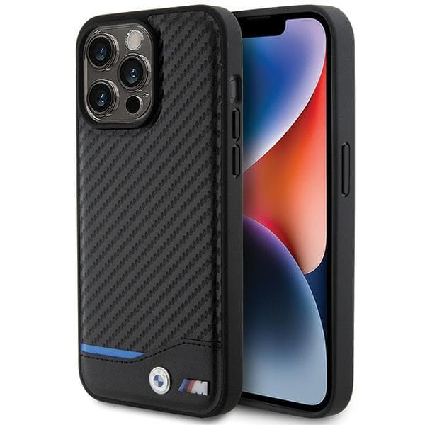 BMW Læderetui i Carbon til iPhone 15 Pro Max, Sort