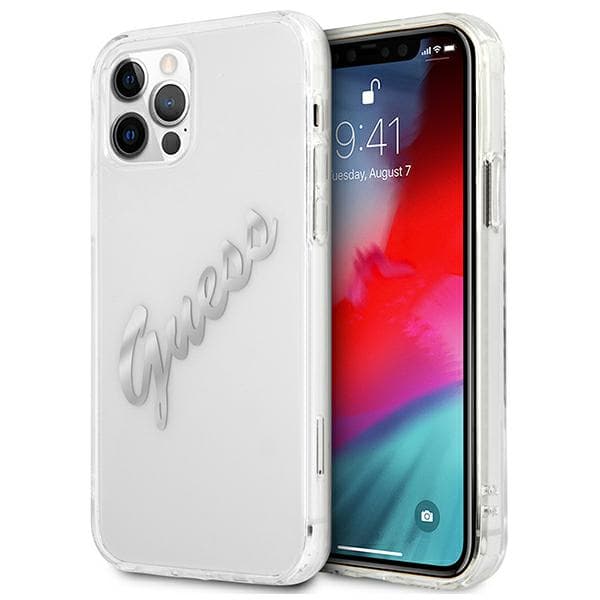 Guess Vintage Script Sølv cover til iPhone 12 Pro Max, Gennemsigtig