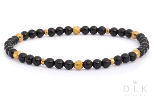 Onyx med gylden hæmatit armbånd