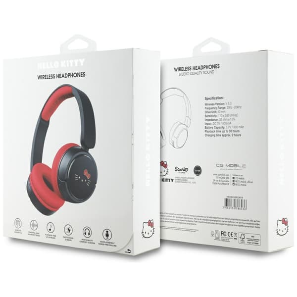 Hello Kitty Face Logo Bluetooth Over-Ear Hovedtelefoner Røde