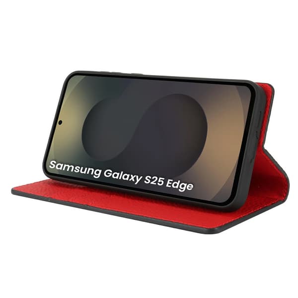 Samsung Galaxy S25 Edge Flip Cover, Litchi Skin Grain, Sort