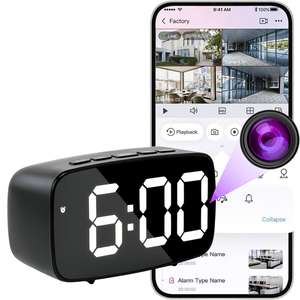 SC12 WiFi-väckarklocka med minikamera