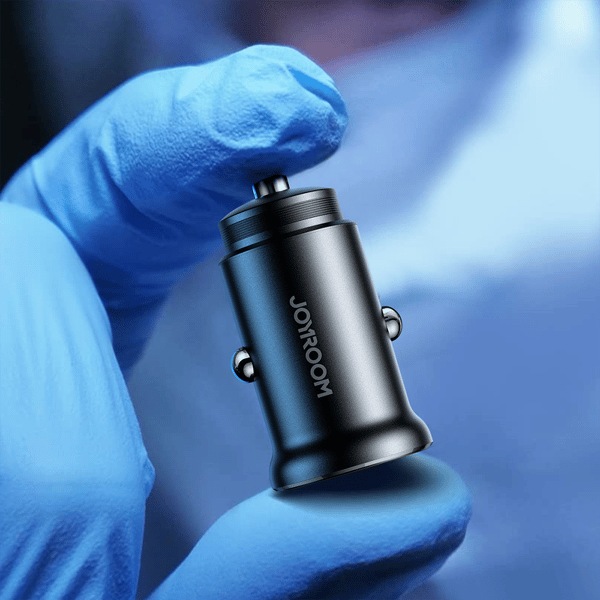 Mini biloplader til cigarettænder 30W 2x USB-C metal sort