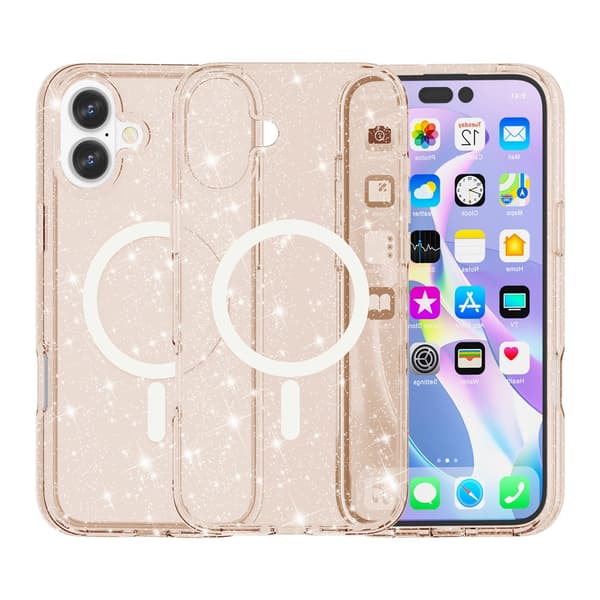 iPhone 17 cover, MagSafe-resistent, glitter, gennemsigtig guld