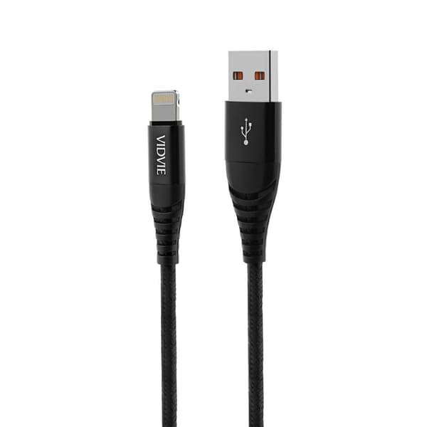 VIDVIE CB491 NYLON USB - Apple Lightning 2.4A Kabel, 1.2m Sort
