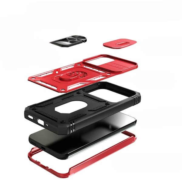Pansret cover til Samsung Galaxy A54 5G, CamShield Slide, rød / sort