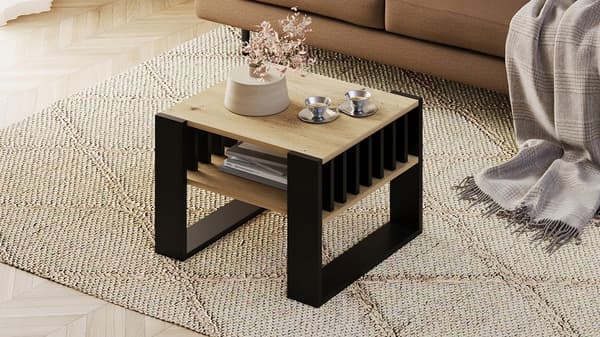 Sofabord med lameller 55x55 artisan/sort loft