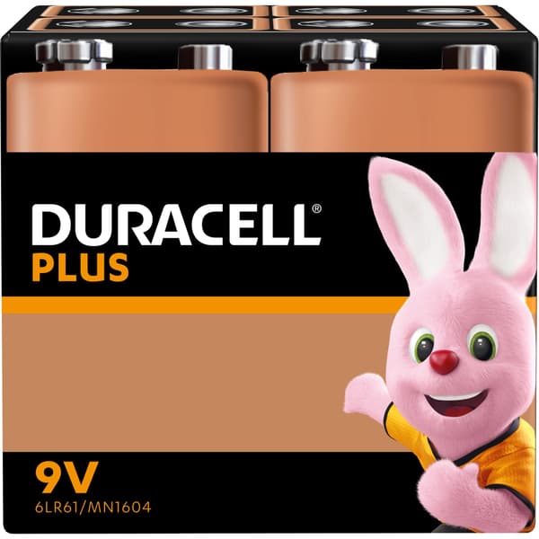 Duracell Plus Power 9V 6LR61 Alkaliske Batterier 4 stk.