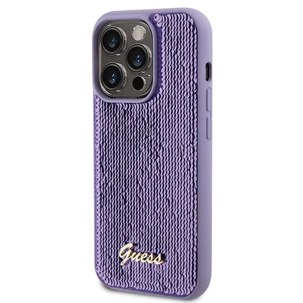 Guess Sequin Script Metal-skal till iPhone 15 Pro Max, Lila