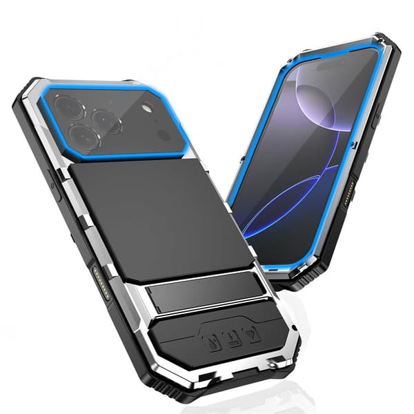 Pansret cover til iPhone 17 Pro, R-JUST, med stativ, sølv