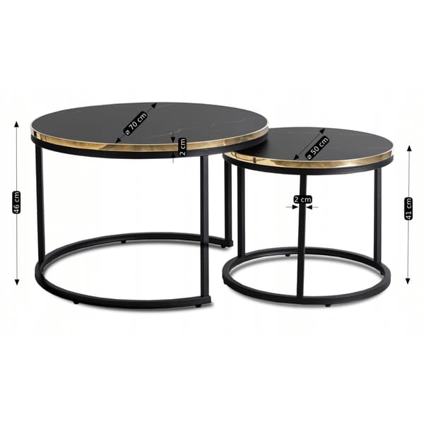 ARON sofabordsæt 70 cm/50 cm sort marmor glamour