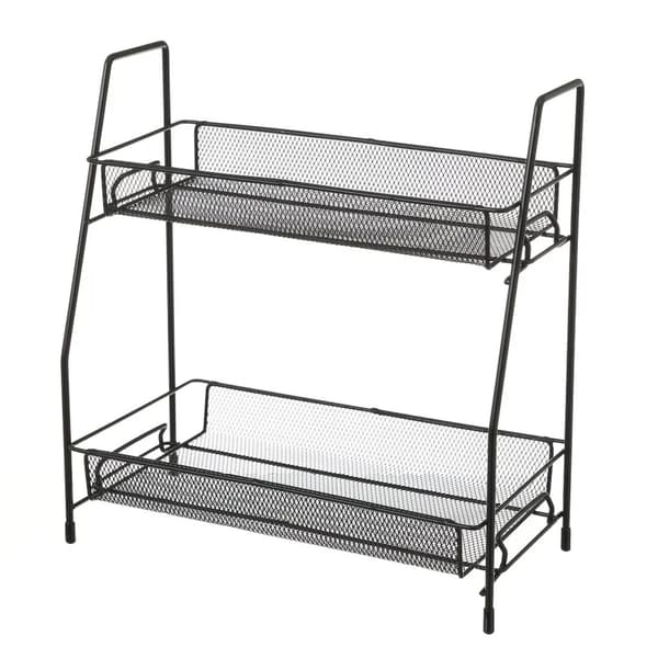 Sort metalhylde, 2 niveauer, 33 cm